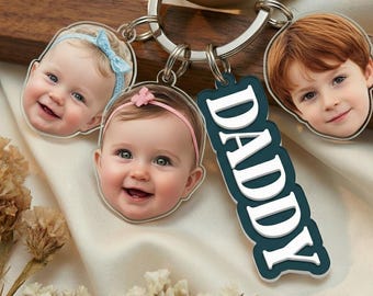 Personalized Father's Day Gift For Dad,Custom Daddy Keychain With Photo Charm Gift From Kids,Dog Owner Gift,Custom Baby Photo Keychain F323