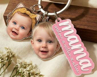 Custom Mama Keychain With Kids Face Charm,Personalized Mother's Day Gift For Grandma,Nana Keychain Gift From Grandkids,Gift For Mom F324