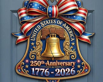 USA 250th Anniversary Wooden Liberty Bell Sign: 1776-2026 Decor, Patriotic Door Hanger MS420