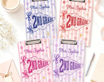 Pennants Flag Teacher Clipboard, Custom Teacher Acrylic Paper Clipboard, Striped Back to School, Gifts for Teacher, Kindergarten Prek T118