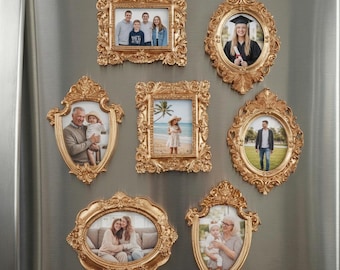 Custom Vintage Gold Family Photo Frame Magnet Personalized Family Picture Fridge Magnets,Custom Photo Refrigerator Magnet Vintage Style F151