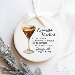Holiday Drink Recipe Ornament,White Elephant Gift,Stocking Stuffers,Cocktail Menu,Customer Gift,Espresso Martini Cocktail Holiday Decor MS13