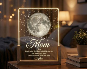 Personalized Moon Phase Night Light – Custom Gift for Mom with Kids' Birth Dates, Birthday, Christmas & Mother's Day F946