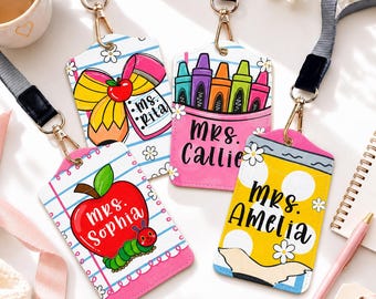 Custom Name Teacher Leather ID Card Holder: Personalized End Of School Teacher Gift, Teacher Appreciation Gifts T153