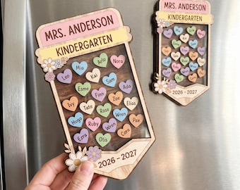 Personalized Teacher Shaker Magnet: Custom Kindergarten Teacher Gift With Student Names,Back To School Gift,Teacher Thank You Gift F1648