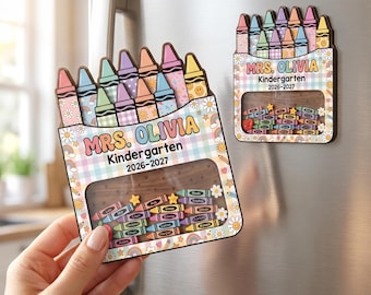 Personalized Teacher Crayon Shaker Magnet: Custom Kindergarten Teacher Gift With Names, Back To School Gift, Teacher Thank You Gift F1587