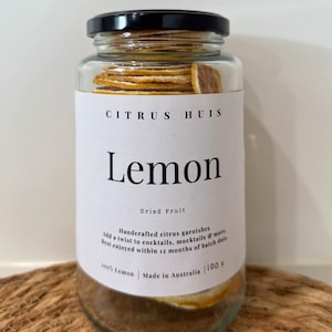 Large Dried Lemon Citrus -Resealable Jar- Dehydrated Citrus Wheels -Dried Fruit Garnish - Dried Lemon
