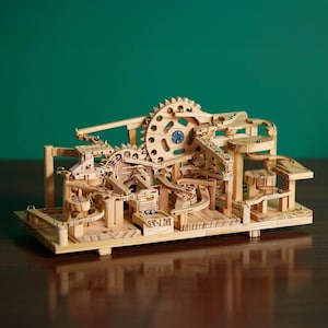Wooden race marble run track kit perpetual motion marble wooden puzzle race track marble machine run kinetic sculpture