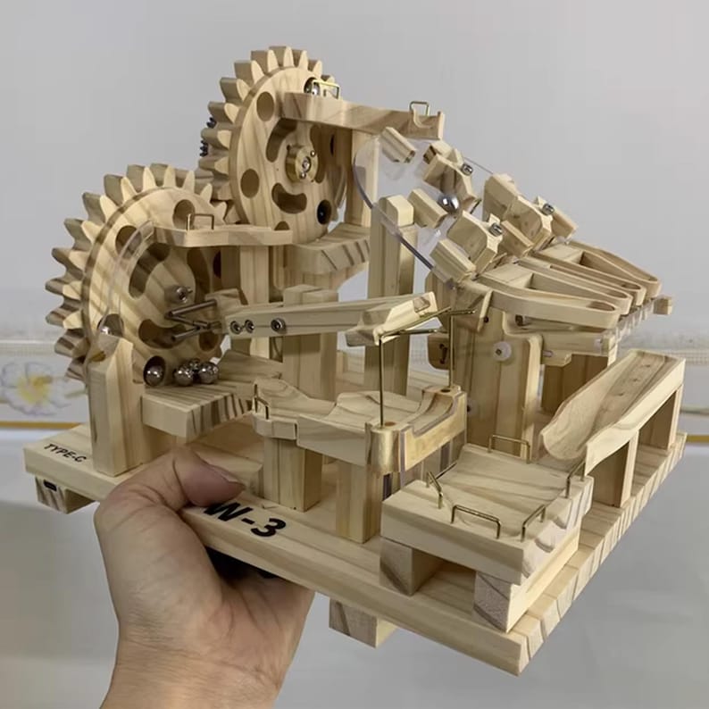 Marble Motion Perpetual Motion Marble Run Assemble Kit Wooden DIY Toys Ball Run ...