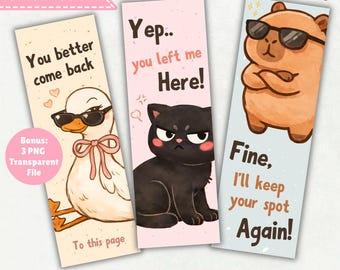 Sassy Capybara Printable Bookmark Bundle | Funny Bookmarks | Cute Book Lover Gift | BookTok Style Bookmark Set | Perfect for Bookclub