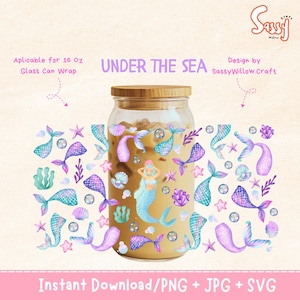 Mermaid Tumbler Wrap – Under the Sea Party Favor for Kids, Little Mermaid Birthday, Sleepover Cups, Digital PNG for UV DTF & Sublimation