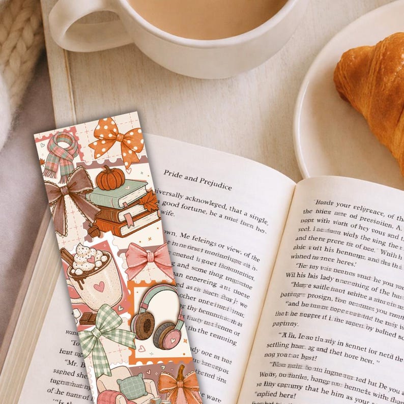Cozy reading season printable bookmark with watercolor illustrations for book lovers.