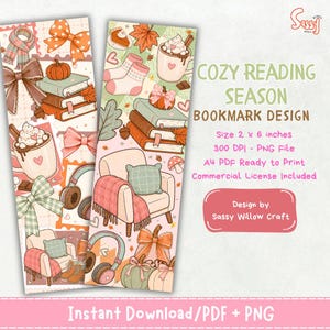 Printable autumn bookmark set with cozy reading theme and soft watercolor fall decorations