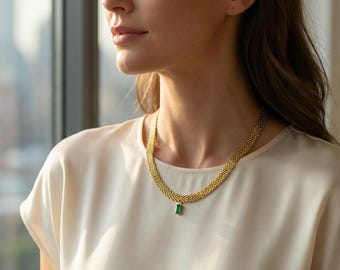 Gargantilla vintage de malla chapada en oro de 18 quilates, piedra de circonita rubí roja, joyería dorada resistente al agua, regalo perfecto para mamá y mujeres.