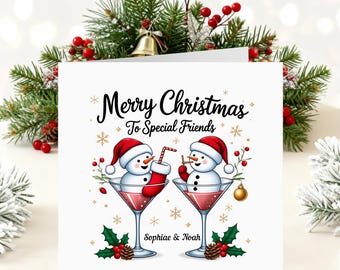 Tarjeta de Navidad personalizada y adornada para amigos especiales, para una pareja encantadora, linda tarjeta de Navidad con muñecos de nieve, para cualquier relación