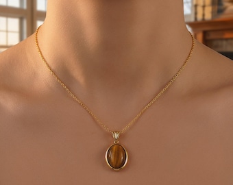 Natural Tiger Eye Healing Crystal Necklace, Minimalist Tiger Eye Stone Jewelry for Women, Elegant Daily Wear Necklace, Perfect Gift for Her