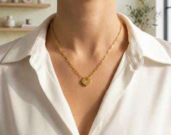 Collar con dije de corazón y candado, cadena tipo clip para superponer, collar con inicial personalizada, regalo para parejas.