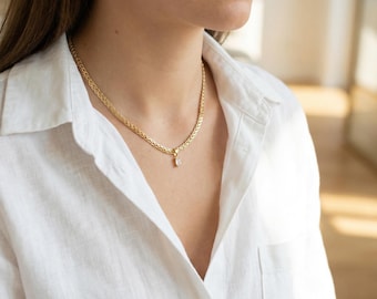 Gargantilla vintage de piedras preciosas chapada en oro de 18 quilates, collar de circonita resistente al agua y al deslustre, regalo para mujer.