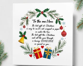 Tarjeta navideña para la persona que amo, con decoraciones festivas