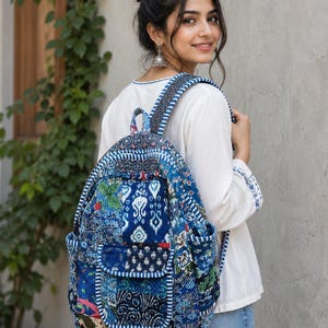 Floral Cotton Quilted Backpack, Boho Travel Laptop Bag