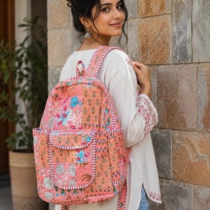 Indian Patchwork Quilted Cotton Backpack: Travel, School, or Leisure