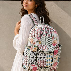 Indian Patchwork Quilted Backpack  Laptop /Travel / School Bag, Indian Boho Side Pockets