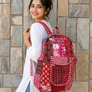 Patchwork Quilted Cotton Backpack Handmade Indian Travel Bag