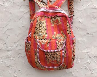 Indian Patchwork Cotton Backpack: Quilted Laptop Bag, Bohemian Tote