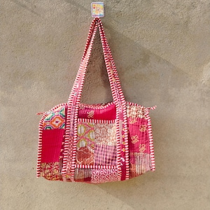 Bolsa de viagem de algodão acolchoado com estampa de blocos: bolsa de viagem Boho Patchwork