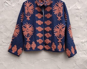 Handmade Suzani Embroidery Jacket: Cotton Winter Coat