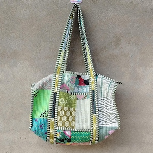 Bolsa de trabalho acolchoada, bolsa de ombro com estampa floral de algodão, ecológica, sustentável, para ioga, compras, praia, artista, boho, bolsa de fim de semana