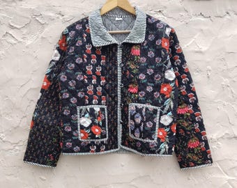 Handmade Cotton Patchwork Quilted Jacket : Reversible Boho Coat