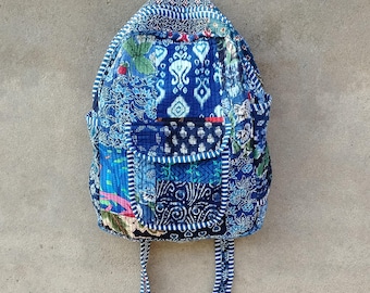 Quilted Cotton Handblocked Patchwork Backpack | Sustainable  display picture 1
