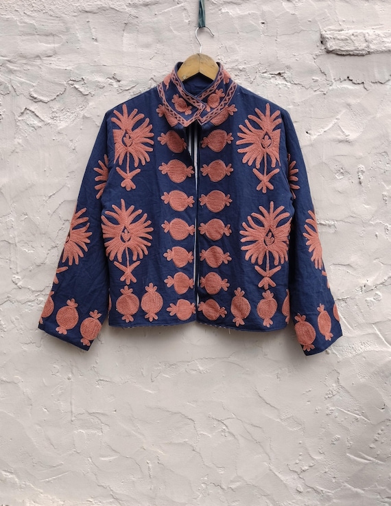 Handmade Suzani Embroidery Jacket: Cotton Winter Coat