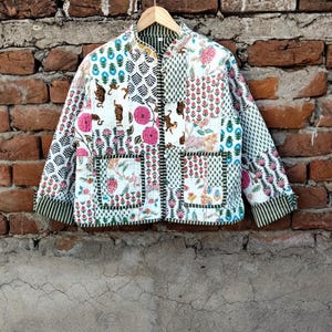 Handmade Indian Patchwork Quilted Cotton Jacket : Reversible Boho Style