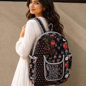 Patchwork Quilted Cotton Backpack: Handmade Indian Travel Bag