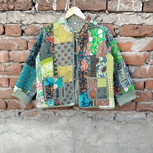 Handmade Indian Patchwork Quilted Cotton Jacket : Reversible Boho Style