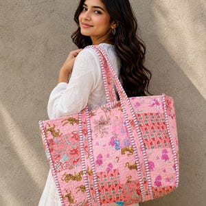 Bolso tote acolchado de algodón hecho a mano: Shopper de patchwork floral