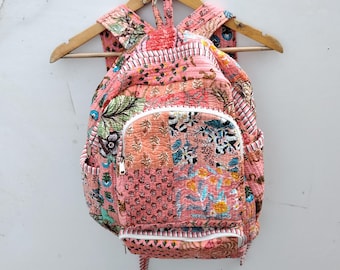 Indian Patchwork Quilted Backpack: Large Travel Bag with Pockets