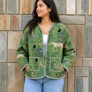 Giacca patchwork in cotone fatta a mano: capospalla da donna trapuntato in stile boho