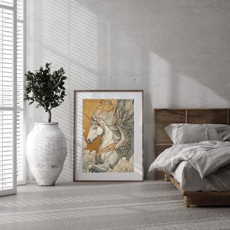 Pegasus Unicorn Art Print Mythical Horse Wall Decor Luxury Fantasy ...