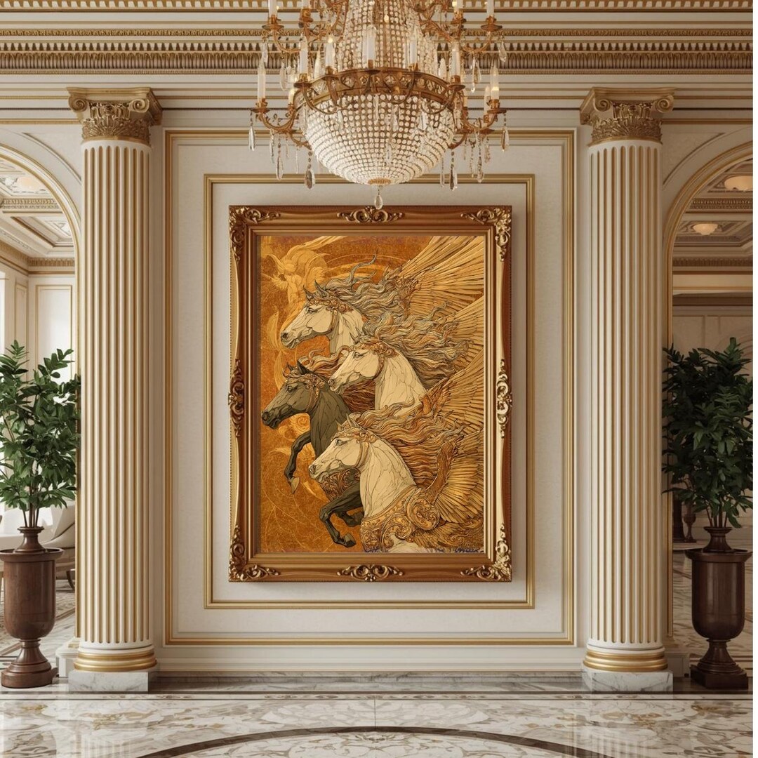 Pegasus Mythology Poster Art Deco Winged Horse Illustration Fantasy ...