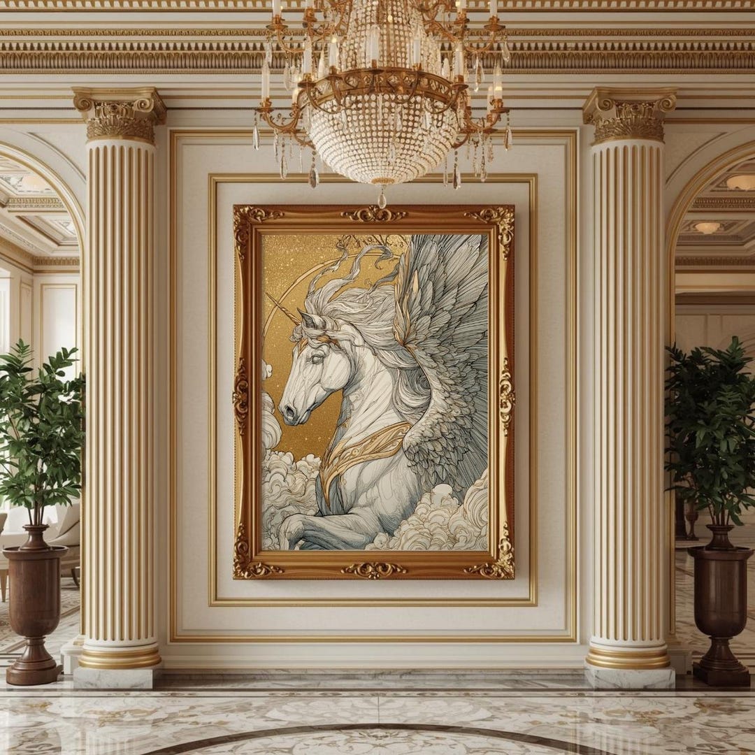 Pegasus Unicorn Art Print Mythical Horse Wall Decor Luxury Fantasy ...