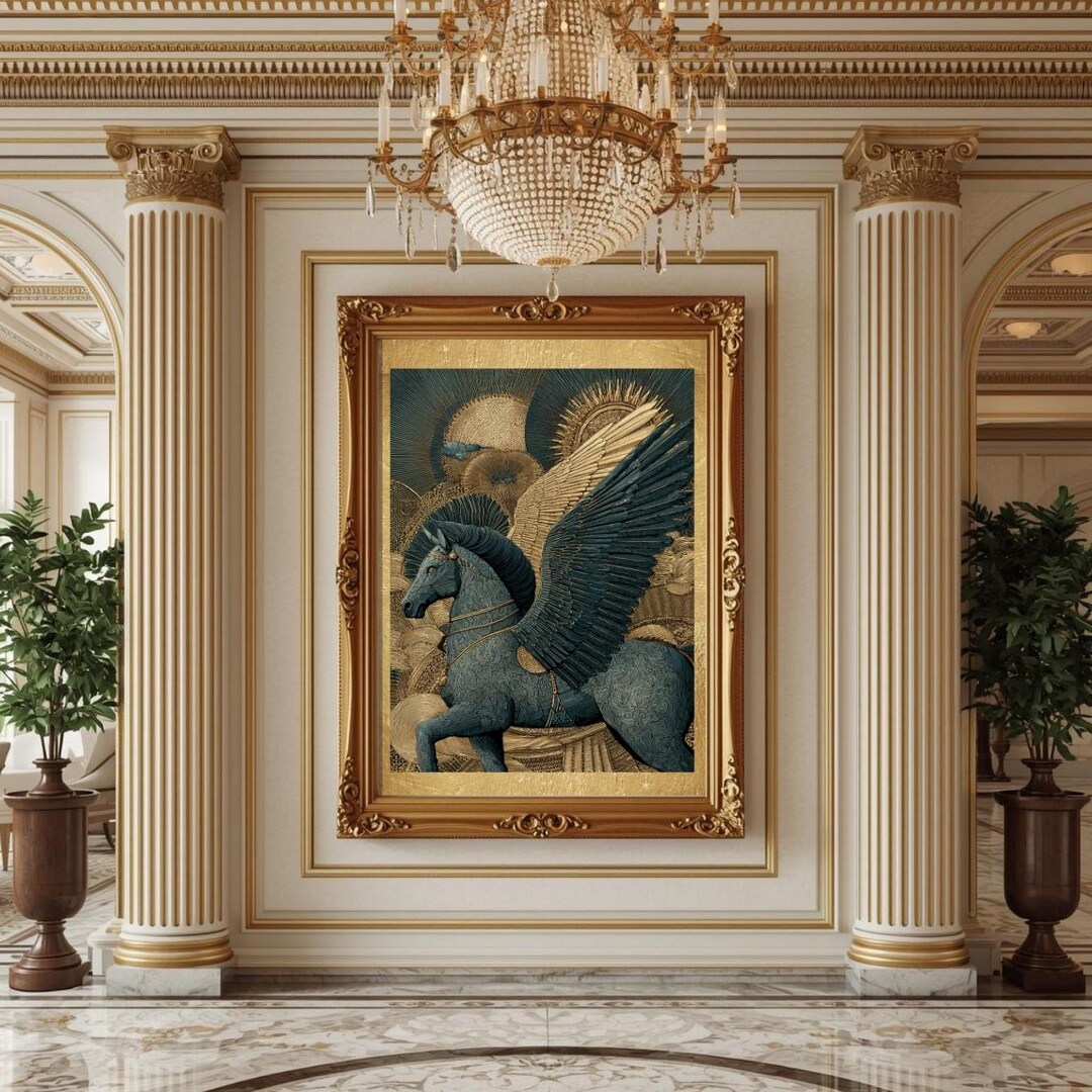 Pegasus Mythical Winged Horse Wall Art Art Deco Style Sacred Beast ...