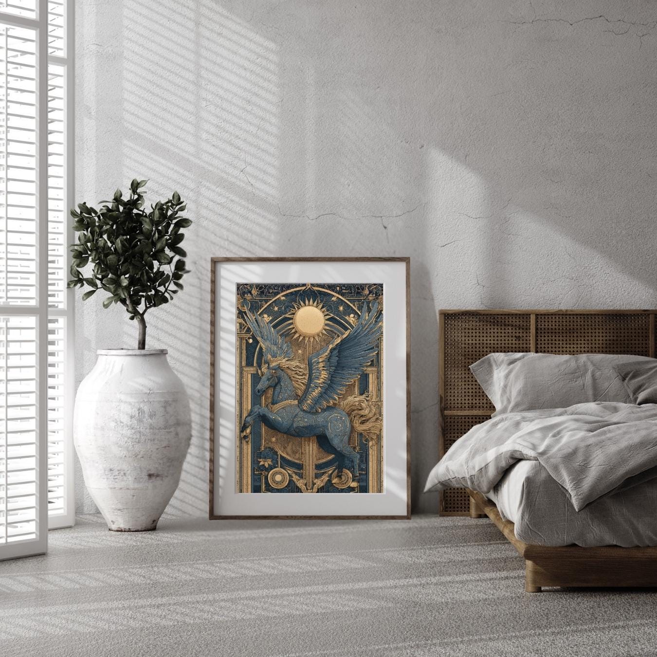 Pegasus Art Deco Poster Blue Gold Mythical Horse Wall Decor Luxury ...