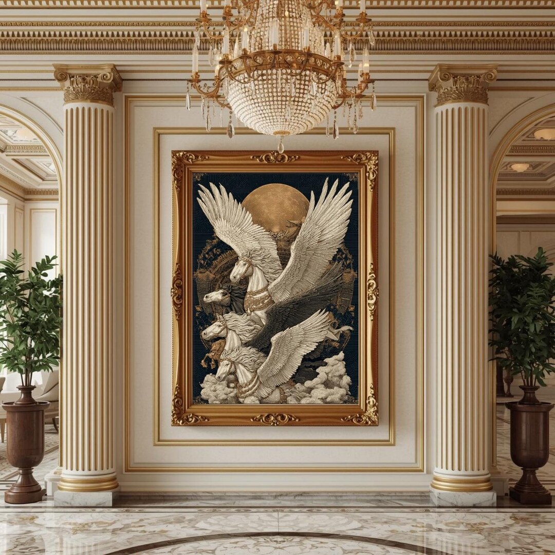 Art Deco Pegasus Poster Mythical Winged Horse Wall Art Gold Moon ...