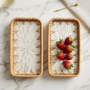 Rectangular Mother of Pearl Tray – Handmade Rattan Decorative Serving Tray