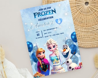 Frozen Birthday Invitation Editable Frozen Party Elsa Invitation Winter Snow Birthday Printable Editable Instant Download Canva Template