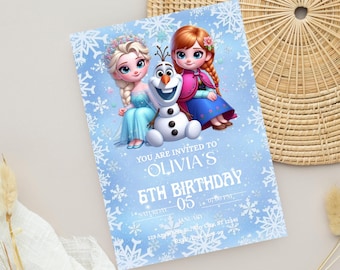 Frozen verjaardagsuitnodiging voor elke leeftijd Frozen-uitnodiging Prinses Elsa Anna-feestuitnodiging Meisje Frozen verjaardagsuitnodiging Thema BEWERKBAAR Digitaal