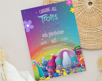 Trolls invitation, Trolls Birthday Invite Printable, Trolls Craziest Party Birthday Invitation, Digital Trolls Party Editable Template Canva